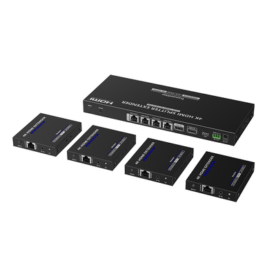 Kit Divisor y Extensor HDMI | 1x4 | Hasta 70 m |Resolución 4K @ 60 Hz |  Cat 6/6a/7 | IPCOLOR | CERO LATENCIA | Puerto S/PDIF | EDID | RS232 | Salida Loop / PoC