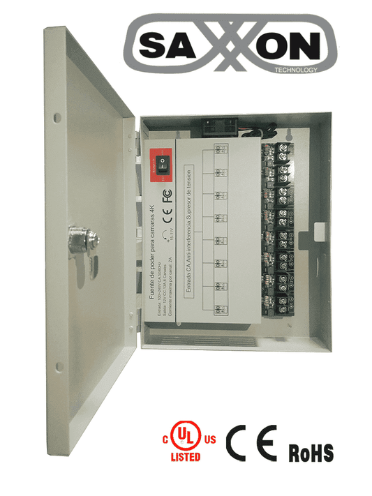 Fuentes De Energia/saxxon/psu1213d8h/fuente De Poder Profesional De 11 A 15 Vcd/ 13 Amperes/ Para 8 Camaras Hasta 4k/ 1.6 Amperes Por Canal/ Proteccin Contra Sobrecargas/ Filtro De Ruido Por Canal/