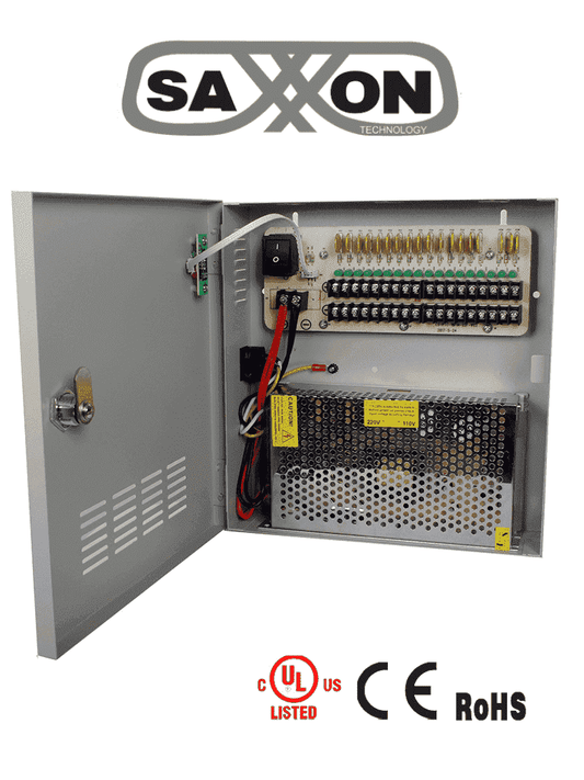 Fuente De Poder Saxxon Con Distribuidor De Energia / 12v/ 20 Amperes/ Para 18 Camaras