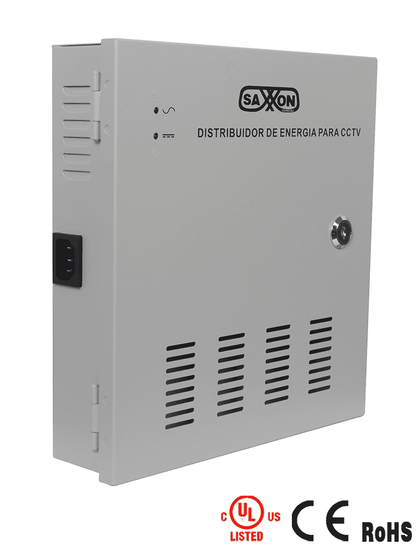 Fuente De Poder Saxxon Regulada/ 12v/ 20 Amperes/ Distribuidor Para 9 Camaras/ 2.22 Amp Por Canal