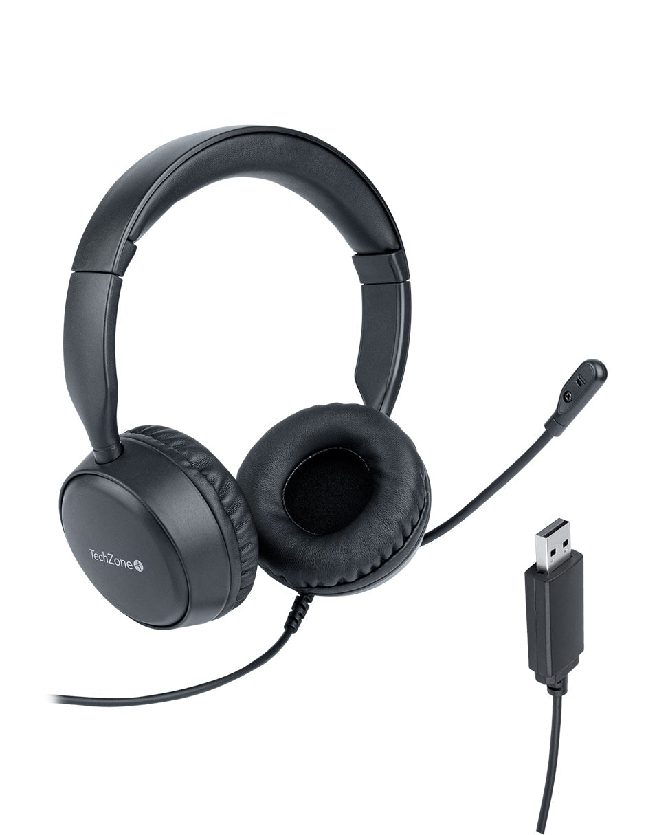 Diadema Techzone Tzacdii02 Alambrica Usb Sonido Estereo Manos Libres Negro
