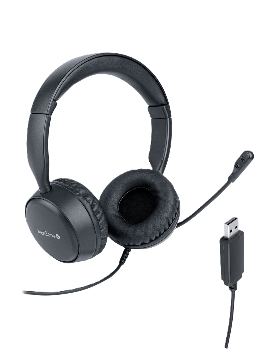 Diadema Techzone Tzacdii02 Alambrica Usb Sonido Estereo Manos Libres Negro