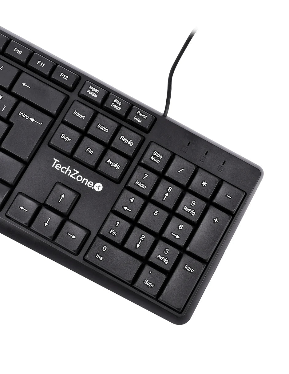 Teclado Techzone Tzactca04 Alambrico Standard Usb Ergonomico Negro