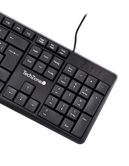 Teclado Techzone Tzactca04 Alambrico Standard Usb Ergonomico Negro