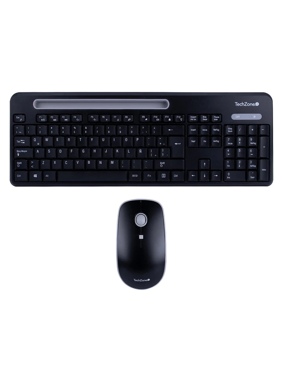 Teclado/mouse Techzone Tzcombina06 Inalambrico Ranura Soporte Gris