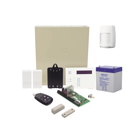 Kit Inalámbrico de panel VISTA48 con Teclado Alfanumérico 6160RF, Receptor para sensores Inalámbricos, Batería, Transformador, 2 Contactos Magnéticos 5816 con imán, 1 Sensor de Movimiento 5800PIR y un Control Remo