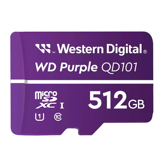 Memoria Wd Purple Sc Qd101 Micro Sdxc 512gb Videovigilancia 24/7 Clase 10 U1 Lect 50mb/s Esc 40mb/s Wdd512g1p0c