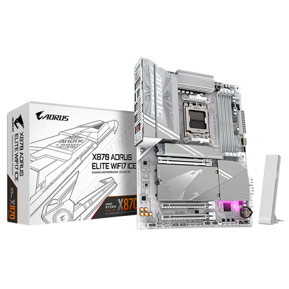 Tarjeta Madre Gigabyte X870 A Elite Wf7 Ice / Socket Am5 / Ddr5 X4 8200 Mt/s / Wifi 7 / Bt 5.4 / Pcie X16 5.0 / M.2 / Atx / Gamer