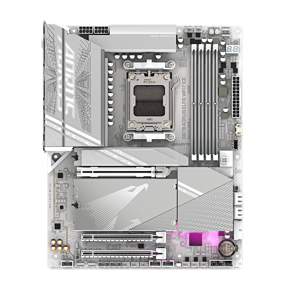 Tarjeta Madre Gigabyte X870 A Elite Wf7 Ice / Socket Am5 / Ddr5 X4 8200 Mt/s / Wifi 7 / Bt 5.4 / Pcie X16 5.0 / M.2 / Atx / Gamer
