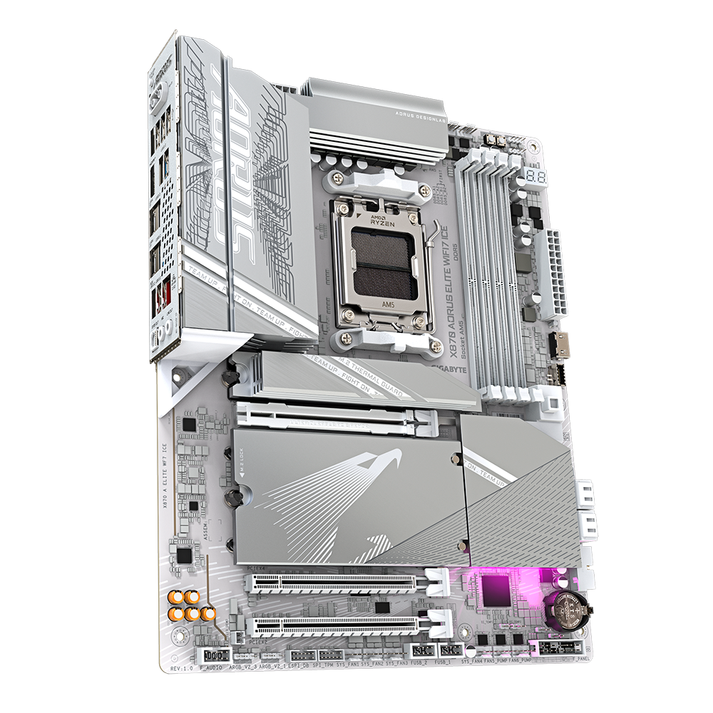 Tarjeta Madre Gigabyte X870 A Elite Wf7 Ice / Socket Am5 / Ddr5 X4 8200 Mt/s / Wifi 7 / Bt 5.4 / Pcie X16 5.0 / M.2 / Atx / Gamer