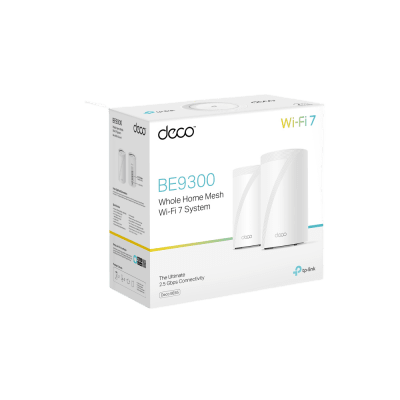 KIT 2 Routers Inalámbrico MESH Interior para Hogar / Triple Banda Wi-Fi 7 BE9300 Mbps / 2 Puerto 2.5 Gigabit WAN/LAN / 4 Antenas Internas / Operación Multi-Link MLO / Administración Mediante la App Deco (iOS, Android) / HomeShield