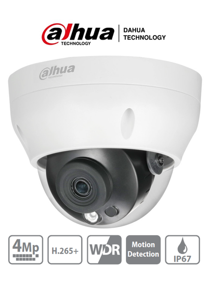 Camara Ip  Dahua Domo De 4 Megapixeles/ Lente De 2.8mm/ Ir De 30 Mts/ H.265/ Wdr Real/ Ip67/ Poe/ 3d Dnr/ Hlc/