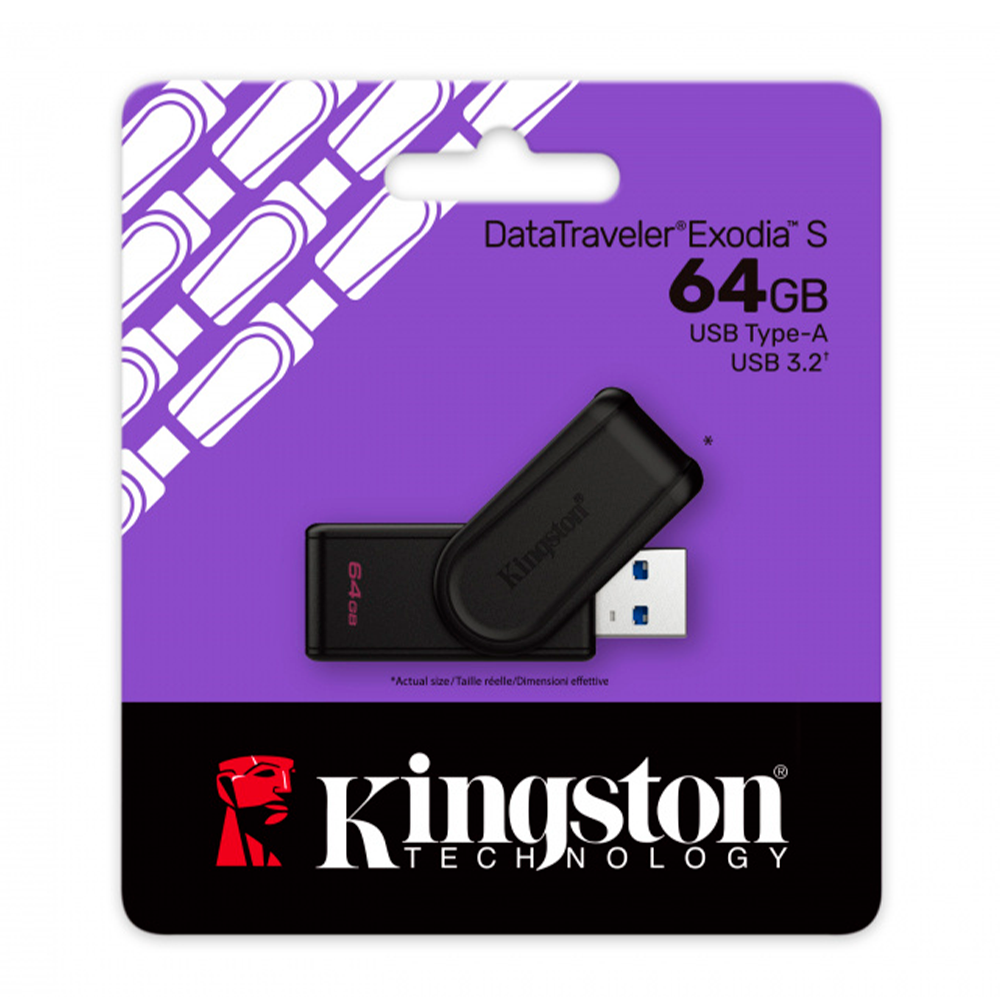 Memoria Flash Usb Kingston Data Traveler Exodia S 64gb Gen 1 3.2 Tipo A C/tapa Giratoria Negro Dtxs/64gb
