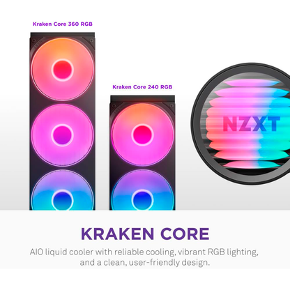Disipador De Enfriamiento Liquido Nzxt Kraken Core 360mm Aio Rgb Cap Rgb Core Fan Black