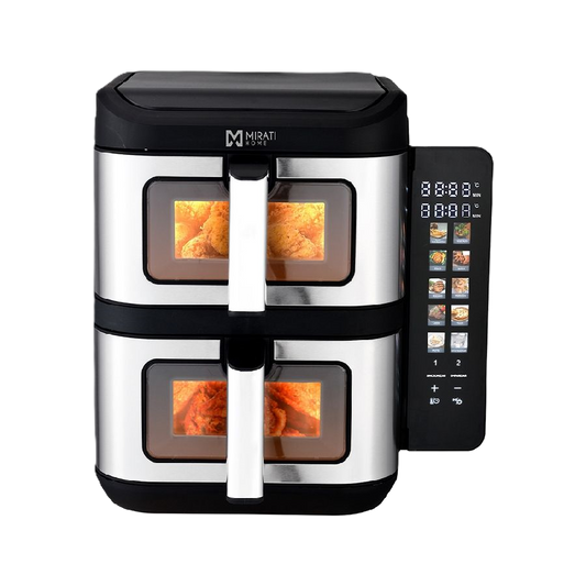 Freidora De Aire Doble Mirati De 11 Litros Totales Cuenta Con 2 Cantastas De 5.5l Cada Una Con Ventana, Panel A Color Y Retractil  Regulacion De Temperatura Individual, 1800w, Temperatura De 60c-200c