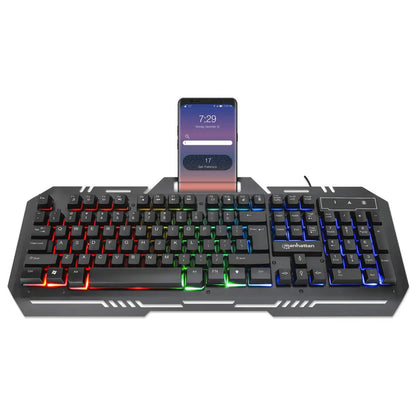 Teclado Gaming Led , Manhattan , 180610 ,con PÁnel MetÁlico Para Celular