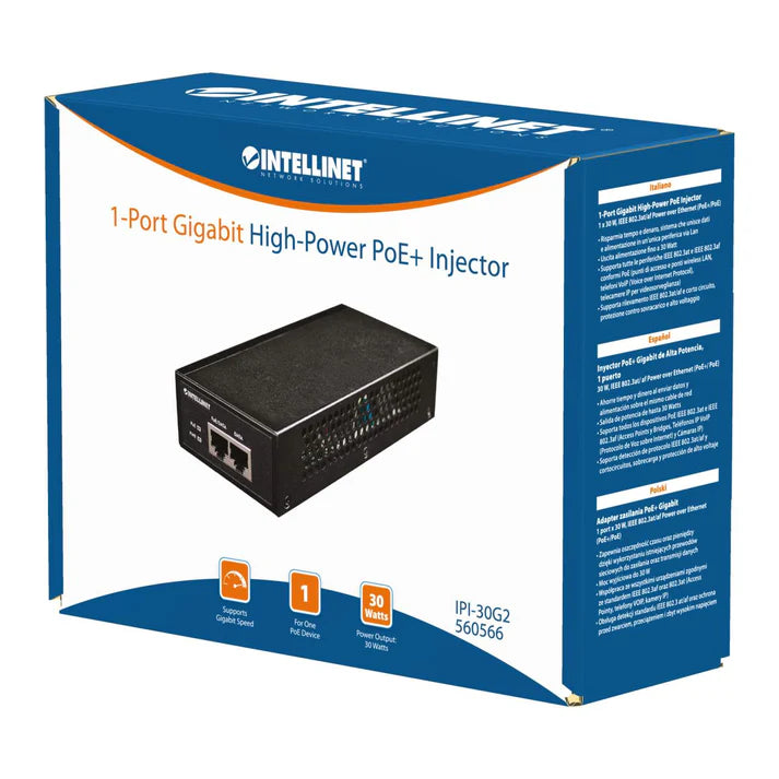 Poe Inyector,intellinet,560566, 802.3af/at 30 W Gigabit