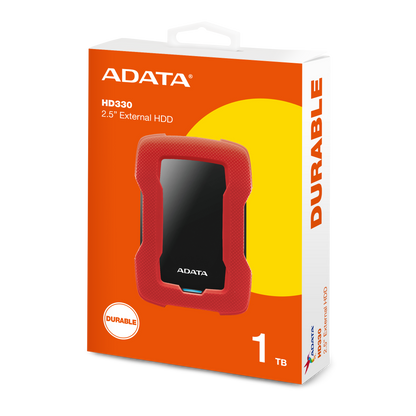 Disco Duro Externo Adata Hd330 1tb Portatil 2.5 Usb 3.2 Windows Mac Linux Contragolpes Slim Color Rojo (ahd330-1tu31-crd)