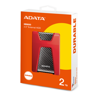 Disco Duro Externo Adata Hd650 2tb Portatil 2.5 Usb 3.2 Windows Mac Linux Contragolpes Color Rojo (ahd650-2tu31-crd)