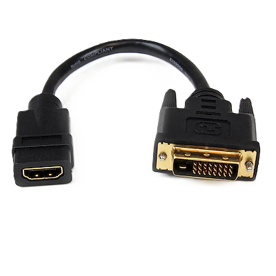 Cable Adaptador De 20cm Hdmi A Dvi - Dvi-d Macho - Hdmi Hembra - Cable Convertidor De Video - Negro - Startech.com Mod. Hddvifm8in