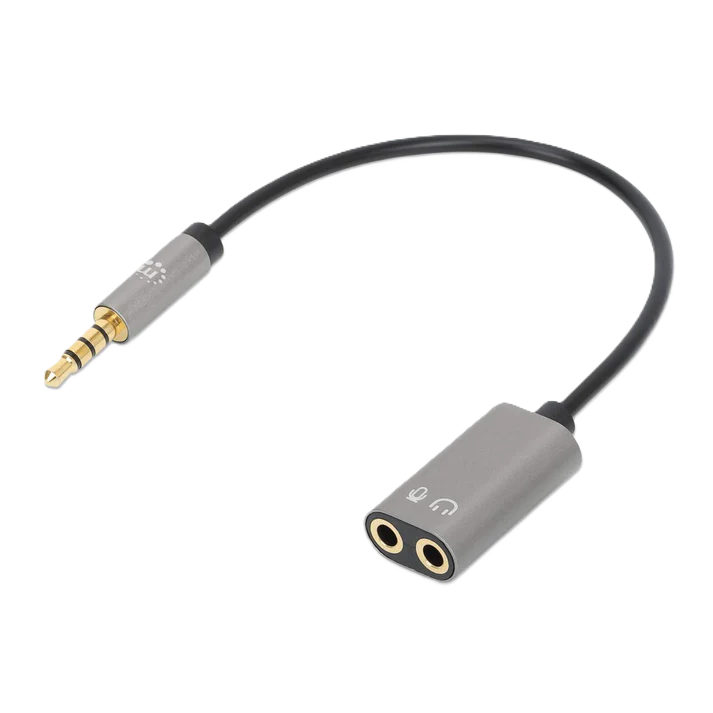 Adaptador Audio,manhattan,356107, 3.5mm Trrs 1 M A 2 H, 20cm, Divide Audio Para Audifono Y Mic, Negro