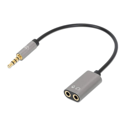 Adaptador Audio,manhattan,356107, 3.5mm Trrs 1 M A 2 H, 20cm, Divide Audio Para Audifono Y Mic, Negro