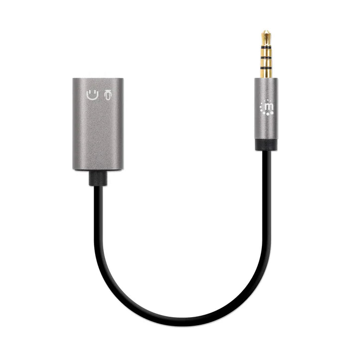 Adaptador Audio,manhattan,356107, 3.5mm Trrs 1 M A 2 H, 20cm, Divide Audio Para Audifono Y Mic, Negro