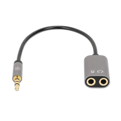 Adaptador Audio,manhattan,356107, 3.5mm Trrs 1 M A 2 H, 20cm, Divide Audio Para Audifono Y Mic, Negro