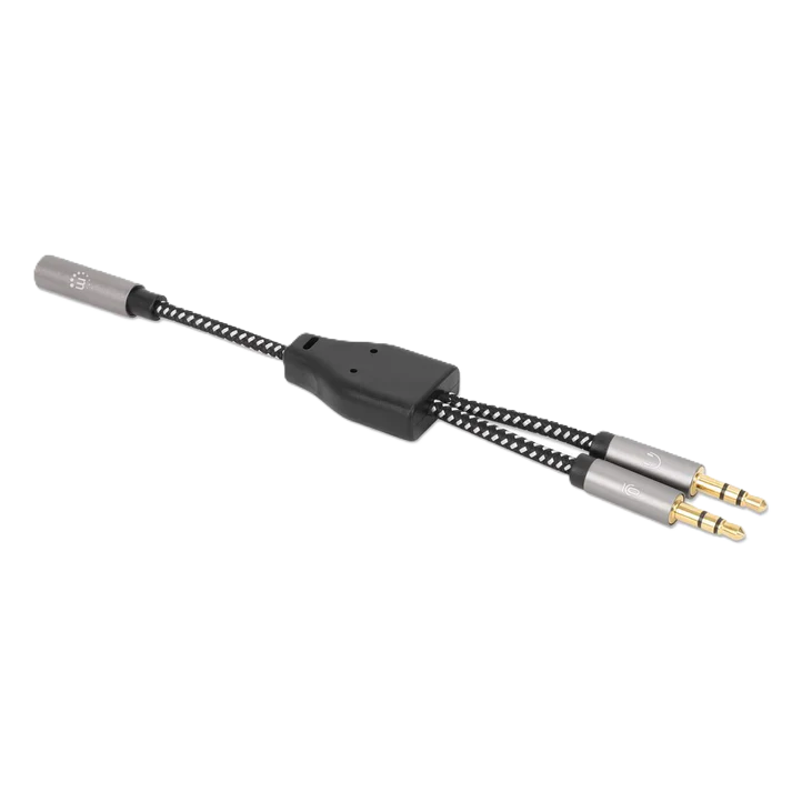 Adaptador,manhattan.356121, Audio 3.5mm 1 H A 2 M, 15cm, Cable Que Divide Audio Para Audifono Y Mic, Aluminio Plateado