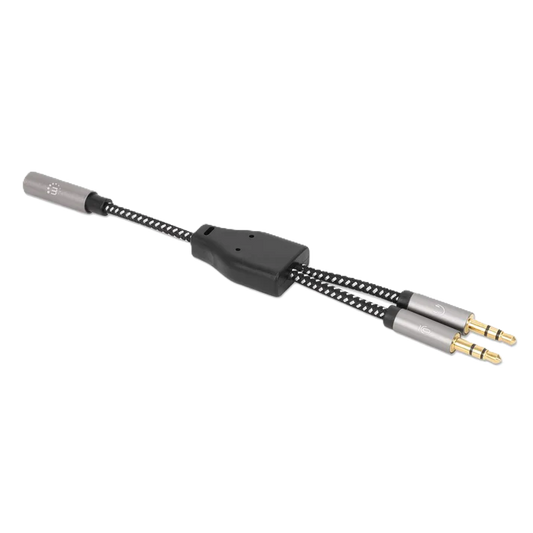 Adaptador,manhattan.356121, Audio 3.5mm 1 H A 2 M, 15cm, Cable Que Divide Audio Para Audifono Y Mic, Aluminio Plateado