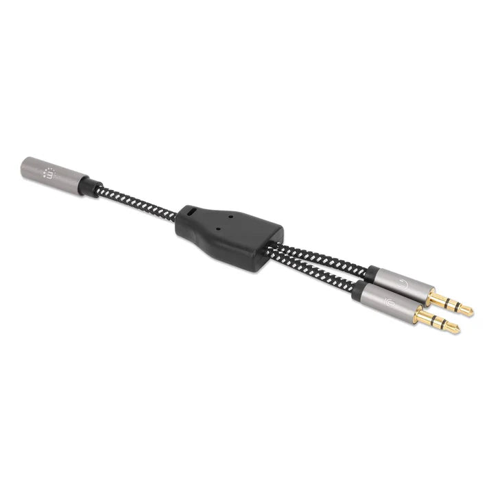 Adaptador,manhattan.356121, Audio 3.5mm 1 H A 2 M, 15cm, Cable Que Divide Audio Para Audifono Y Mic, Aluminio Plateado