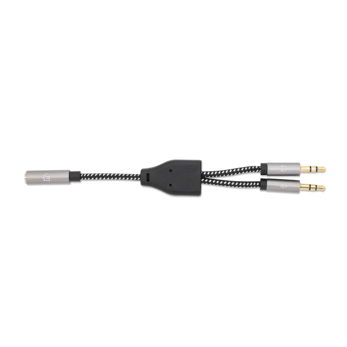 Adaptador,manhattan.356121, Audio 3.5mm 1 H A 2 M, 15cm, Cable Que Divide Audio Para Audifono Y Mic, Aluminio Plateado