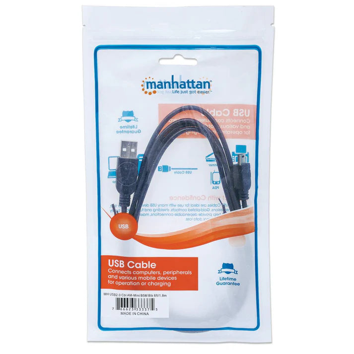 Cable Usb,manhattan,33375, V2.0 A-mini B 1.8m Negro