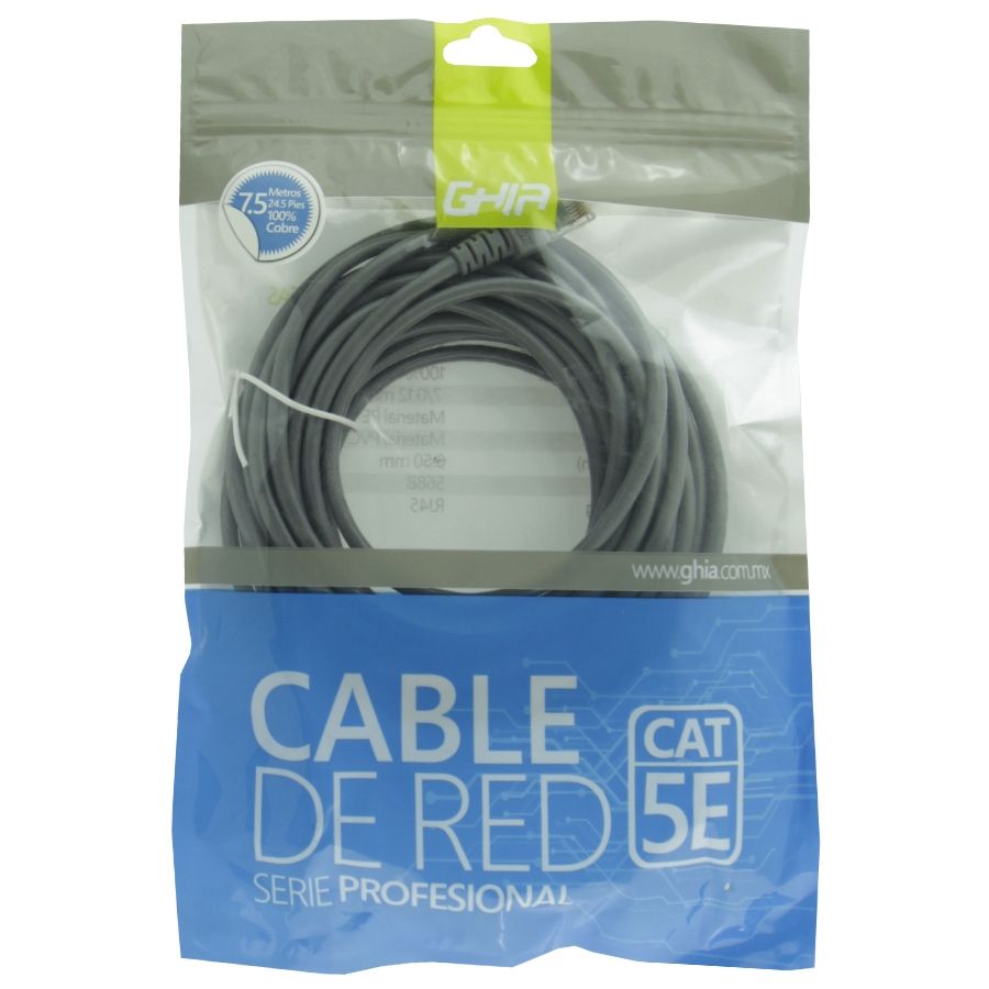 Cable De Red Utp Cat5e Ghia 100cobre Gris Rj45 7.5m 22.5 Pies Patch Cord
