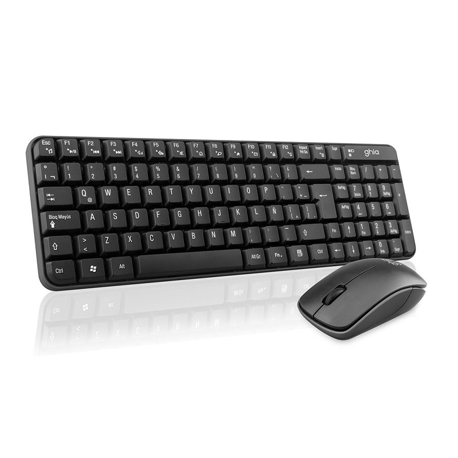 Combo Teclado Multimedia Y Mouse Optico Ghia / Gt4000bb / Inalambrico / Receptor Usb / Negro