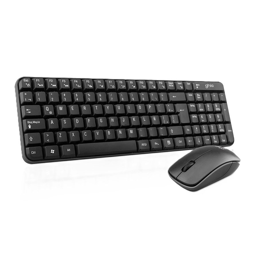 Combo Teclado Multimedia Y Mouse Optico Ghia / Gt4000bb / Inalambrico / Receptor Usb / Negro
