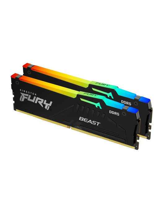 Memoria Ram Kingston Dimm Ddr4 32gb 2x16gb 3200mt/s Fury Beast Black Rgb Xmp Cl16 288pin 1.35v C/disipador De Calor Kit 2