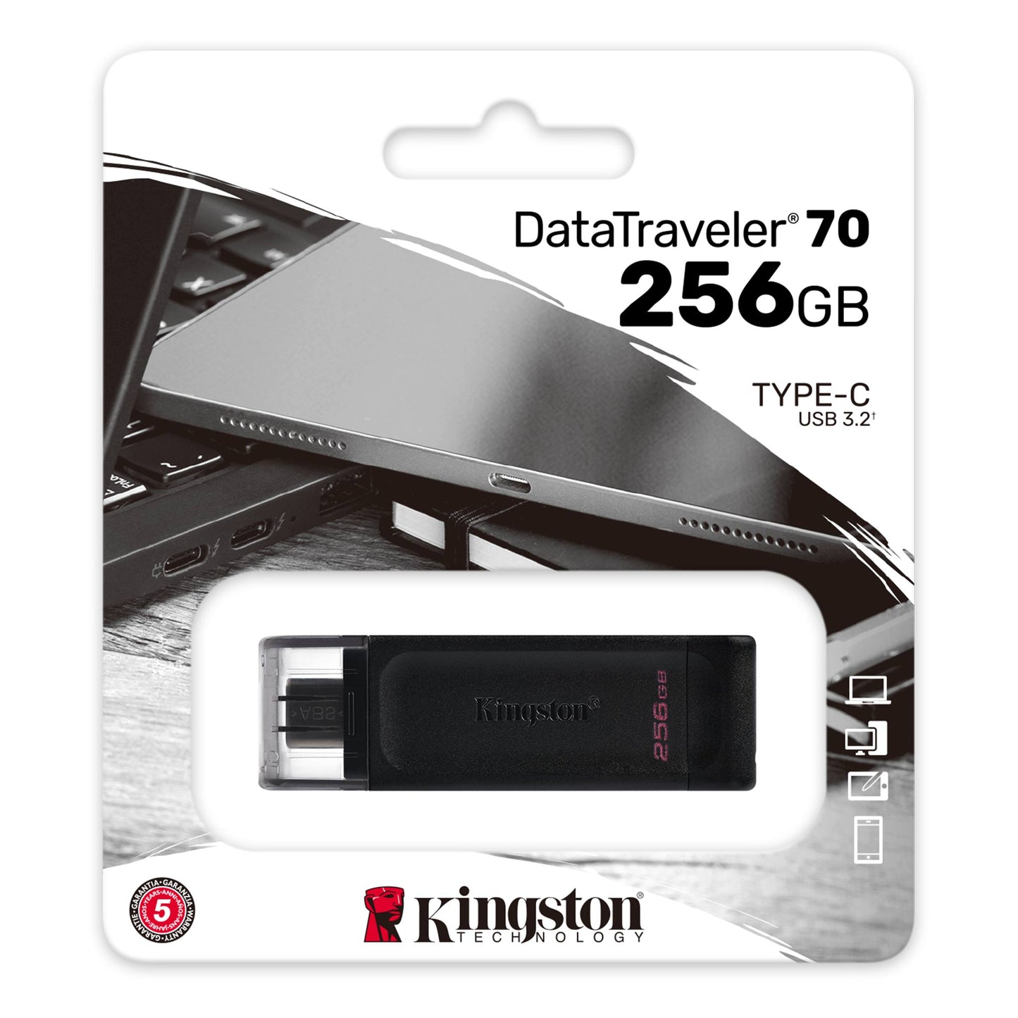 Memoria Flash Usb Kingston Data Traveler 70 256gb Gen 1 3.2 Tipo C Negro (dt70/256gb)