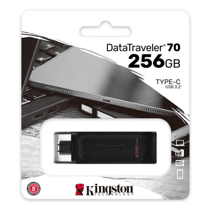 Memoria Flash Usb Kingston Data Traveler 70 256gb Gen 1 3.2 Tipo C Negro (dt70/256gb)