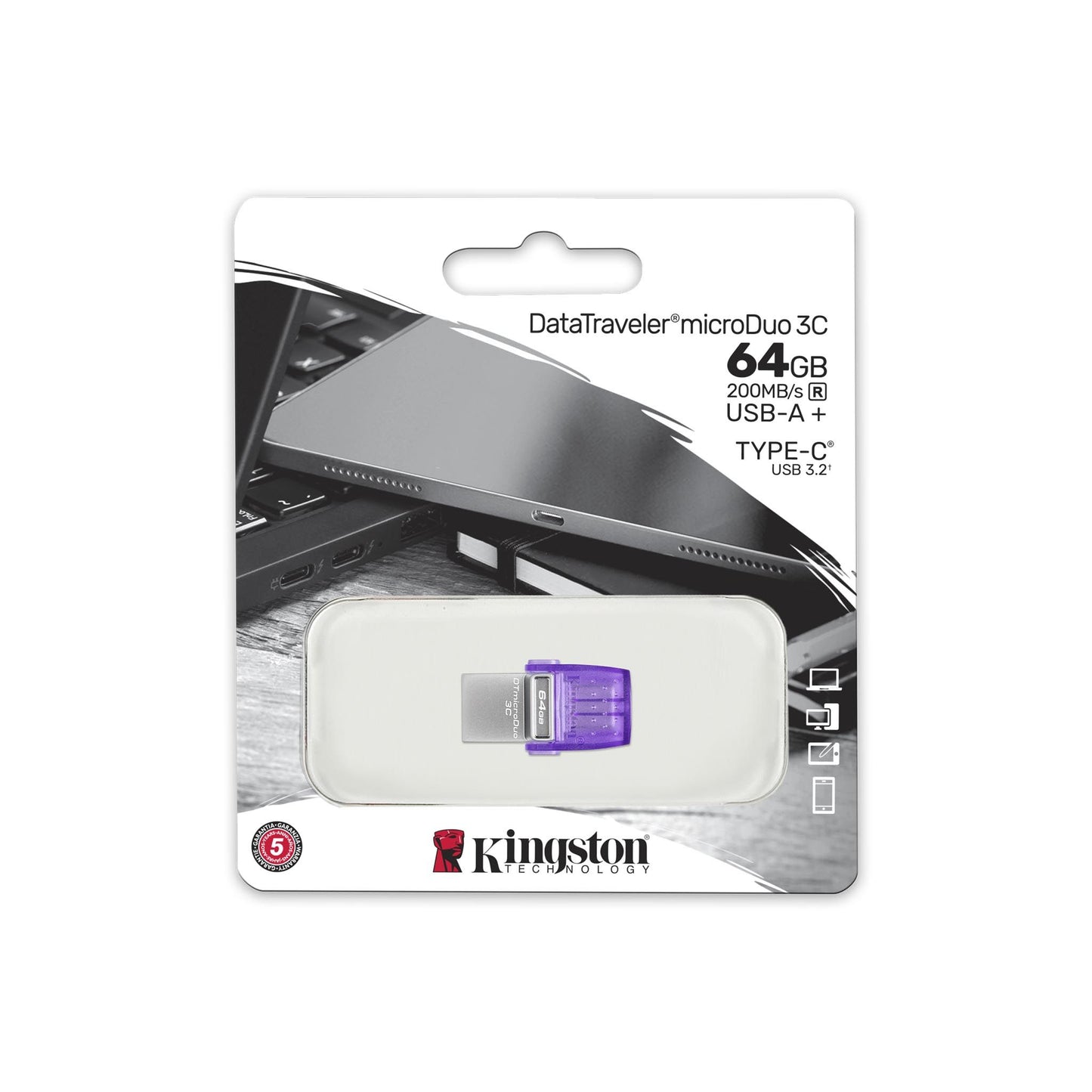 Memoria Flash Usb Kingston Data Traveler Microduo 64gb 3c Type A-c Dtduo3cg3/64gb