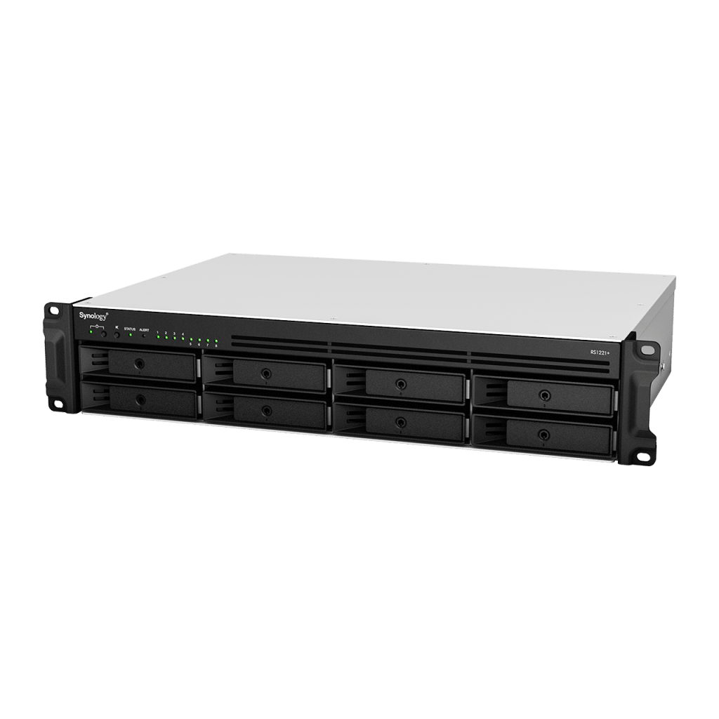 Nas Synology Rs1221 /8 Bahias Expan Hasta 12 Con Unidad De Expansin/rack 2u/nucleo Cuadruple 2.2ghz/ Amd Ryzen V1500b /4gb Ddr4 Ampliabe A 32gb/lan Gigabit X4/usb 3.2 X2/ Hot-swap/hasta 128 Tb