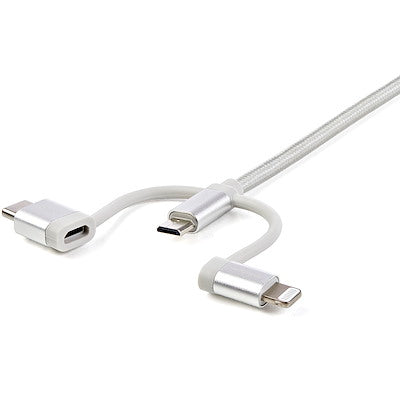Cable Trenzado De 1m Usb A Lightning Usb-c Y Micro Usb - Cable Cargador Para Telfono Celular Iphone Ipad Tablet - Startech.com Mod. Ltcub1mgr