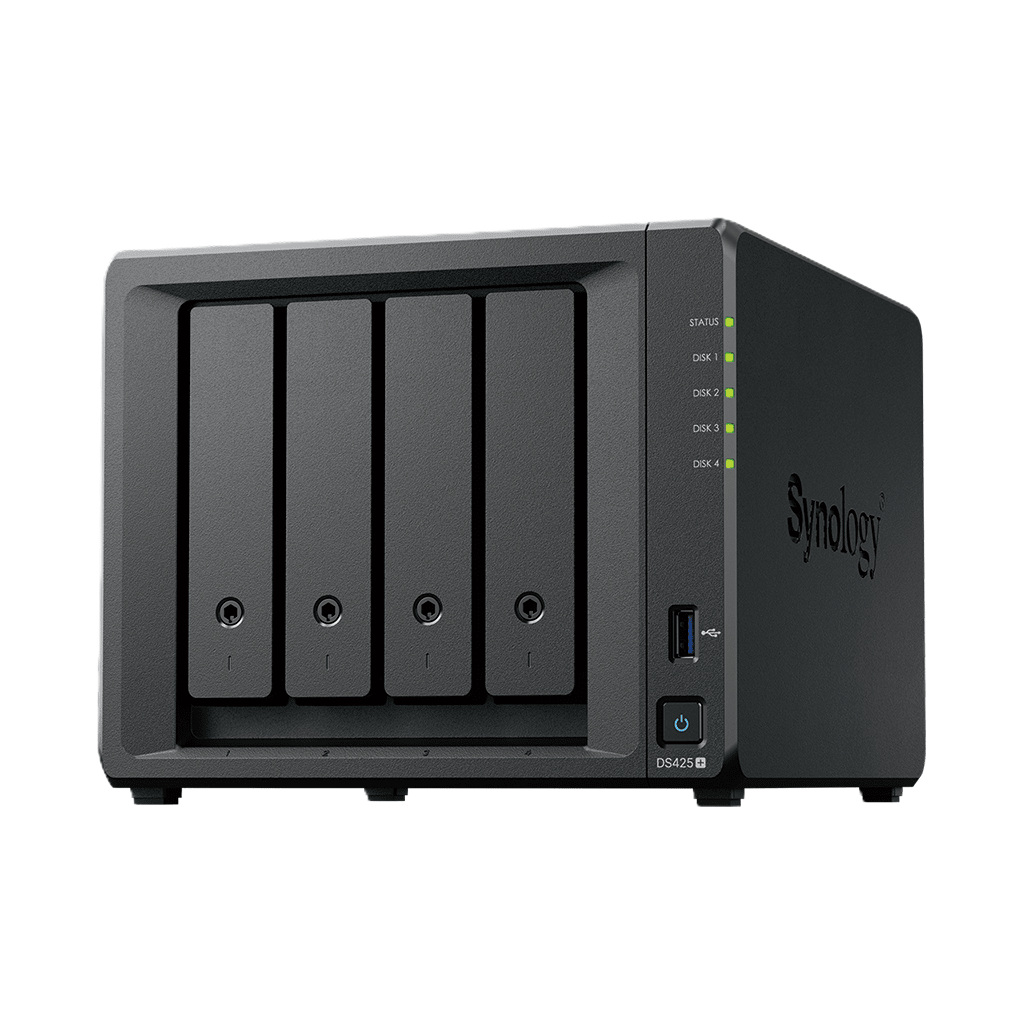 Nas Synology Ds425+ /4 Bahias Nucleo Cuadruple 2.0 Ghz/ Hasta 80 Tb, 2gb Ddr4 Hasta 6gb/ Pto 1gbe Lan, 1 Pto 2.5gbe Lan / Usb 3.2 X 2/ Hot Swap/ Soporta M.2 2280 Nvme /no Incluye Discos Celeron J4125