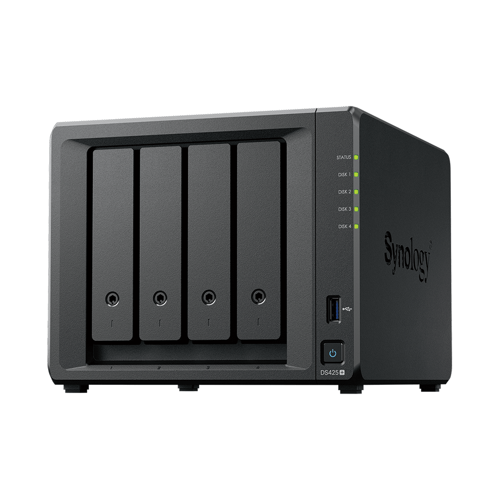 Nas Synology Ds425+ /4 Bahias Nucleo Cuadruple 2.0 Ghz/ Hasta 80 Tb, 2gb Ddr4 Hasta 6gb/ Pto 1gbe Lan, 1 Pto 2.5gbe Lan / Usb 3.2 X 2/ Hot Swap/ Soporta M.2 2280 Nvme /no Incluye Discos Celeron J4125