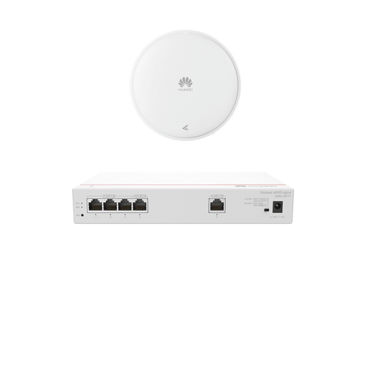 Kit DEMO de Router Multi-Servicio / 1 puerto 10/100/1000 Mbps(WAN) / 4 puertos 10/100/1000 Mbps(LAN) PoE / 50W + Punto de Acceso Wi-Fi 7 / 3.5 Gbps / MU-MIMO 2x2 (2.4GH y 5GHz) / Smart Antenna más cobertura / Instalación en techo y pared