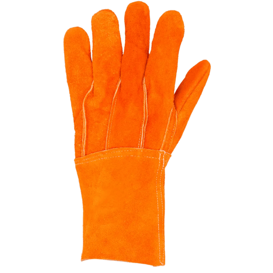Guantes de Carnaza Largo/ Refuerzo en Palma / Resistente a Abrasión y Temperaturas Moderadas.