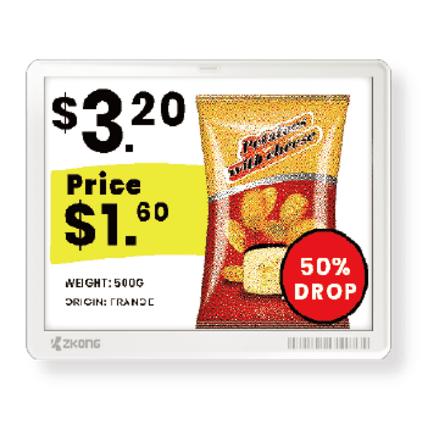 Etiqueta Electrónica ESL 5.8" EPD Matriz de Puntos / Resolución 648x480 Pixels / 4 Colores (Negro Blanco Rojo Amarillo) / BLE 5.1 con Encriptación AES-128 / Batería 5 Años / NFC Opcional / Cloud Management / Certifi