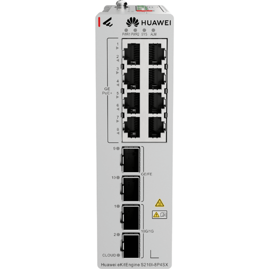 Switch Industrial eKit / 8 Puertos PoE+ Gigabit + 2 SFP + 2 SFP+ / Montaje en Riel DIN / Fuente Redundante 1+1 : 54 a 57 VCD / Libre de licenciamiento / Gestión gratuita desde la Nube / Presupuesto PoE 220 W