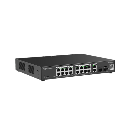 Switch L2 Administrable PoE con 16 puertos Gigabit PoE 802.3af/at + 2 SFP para fibra 1Gb, gestión gratuita desde la nube, 240w