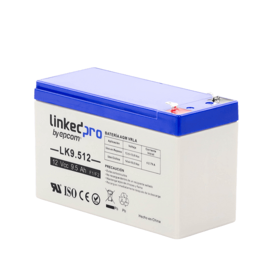 Batería 12 V / 9.5 Ah / UL / Tecnología AGM / Vida útil promedio 5 años / Para uso en equipo electrónico, Alarmas de Intrusión / Incendio/ Control de acceso / Video Vigilancia / Terminales F1 ( Incluye adaptador F